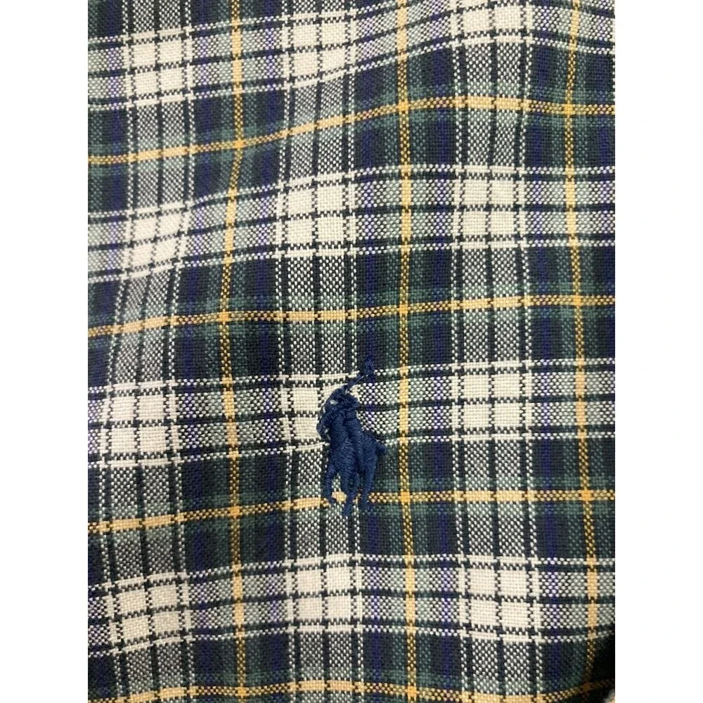 Ralph Lauren Boys L Shirt Green Blue Plaid Button Down Oxford Long Sleeve Prep